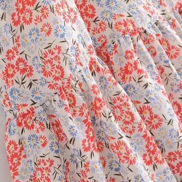 White Floral Ruffle Long Midi Dress by Manu Reformation Nikita Shelby Blue Red 2 - Picture 11 of 16